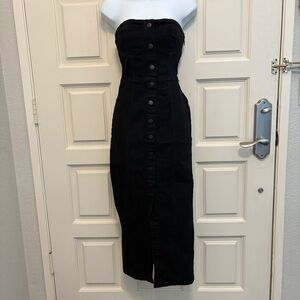 Zara Strapless Black Faux Snap Front Maxi Dress